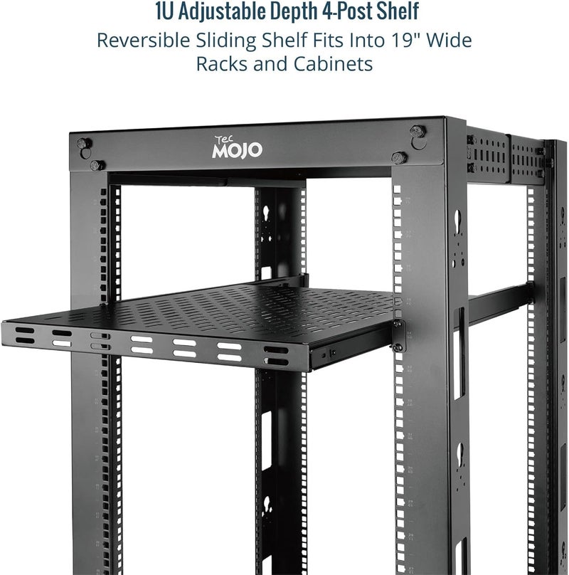 Tecmojo 1U Sliding Rack Shelf,4-Post Vented Rack Mount Shelf,13.8in Deep with Adjustable Mounting Depth 13.8-19.7in,Supports to 110lbs,for 19 Inch AV/Network Equipment Rack,Unassembled,Black - Image 4